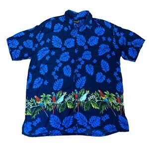 Indocraft Blue Parrothead Hawaiian Shirt SIZE XXL Casual Button Up Tropical